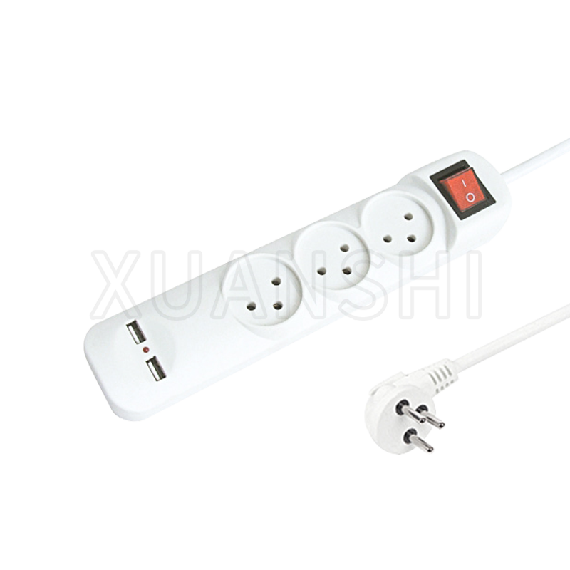 Filtro de linha de 3 vias Israel com interruptor e duas portas USB (com proteção para crianças) JL-10A,XS-XBK31U